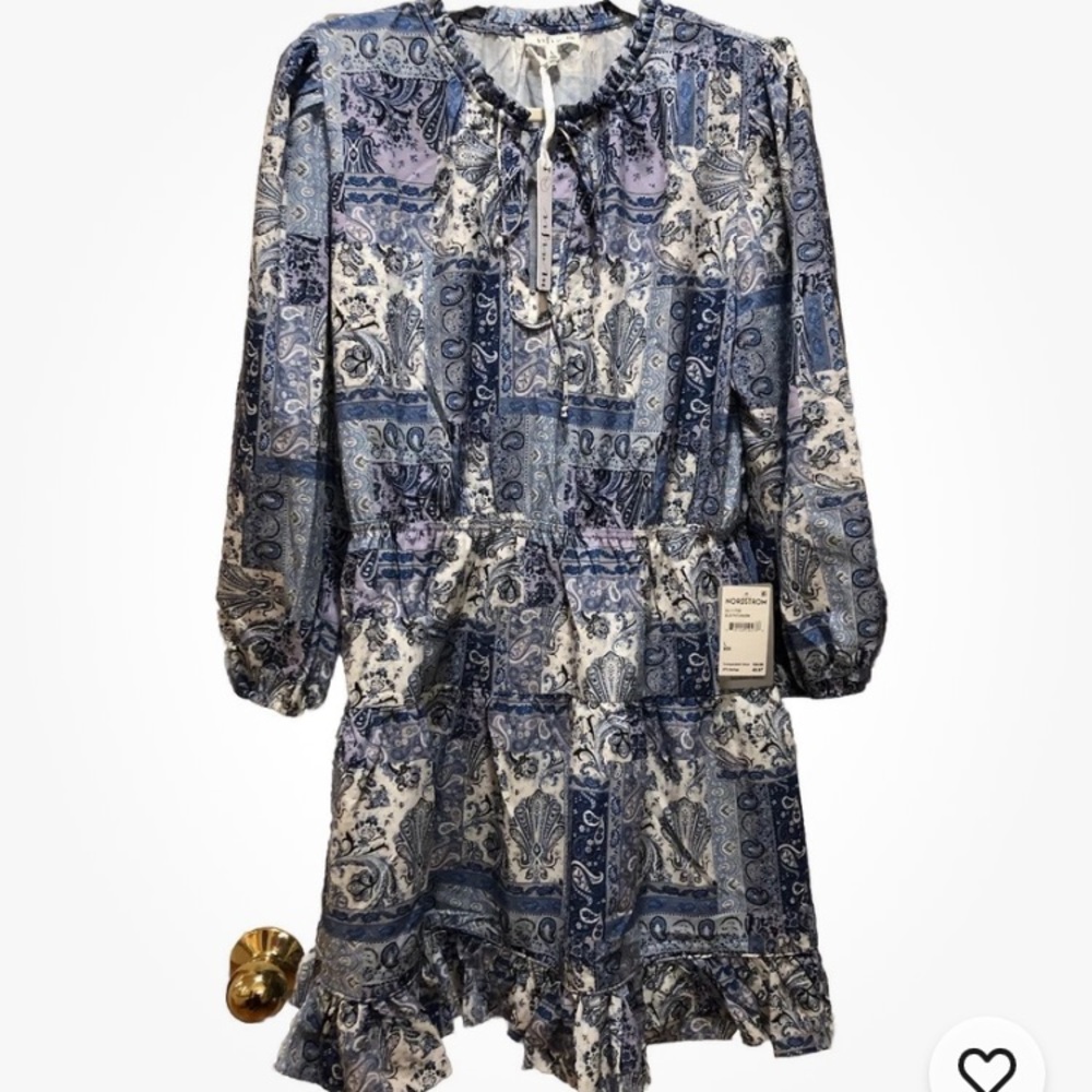 Maisie Dress Mini Nordstrom Blue Patchwork Peasant Style Boho LARGE NWT $154